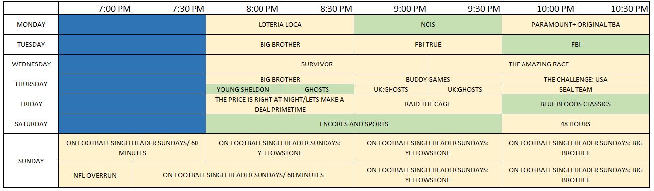 CBS Fall Schedule